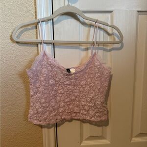 Divided Pink Sleeveless Crop Camisole with Spaghetti Straps